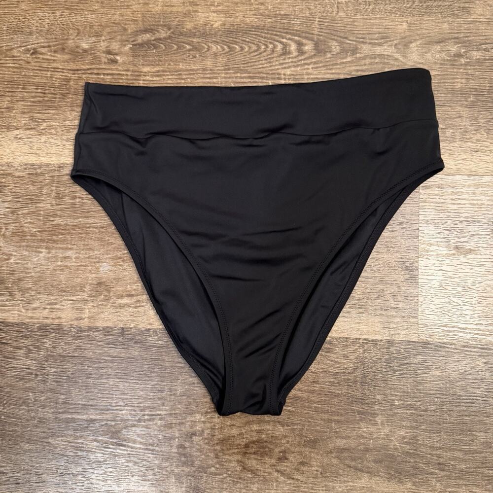 UpWest Women's High Rise Cheeky Bikini Bottoms, Black, Size Large